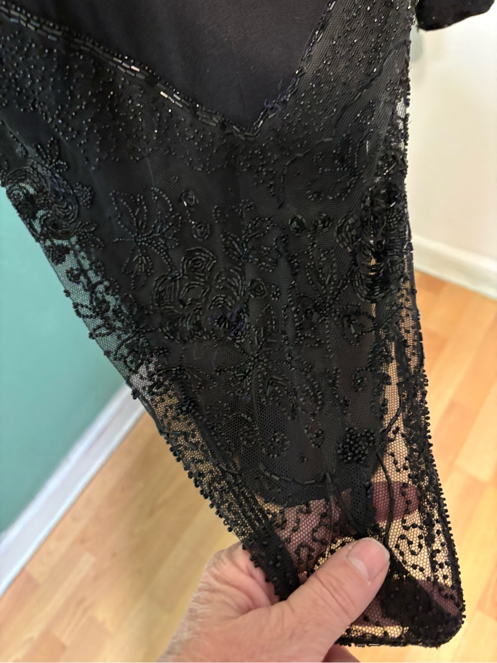 Vintage 1930’s 1940’s Woman’s Peplum Evening Gown with Black Beading - Picture 7 of 11